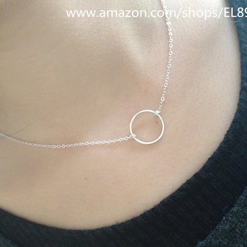 ELBLUVF Silver Plated Zinic Alloy Handmade Forever Circle Karma Ring Necklace Eternity Infinity Jewelry (16 Inches, Circle 13mm) - Image 2